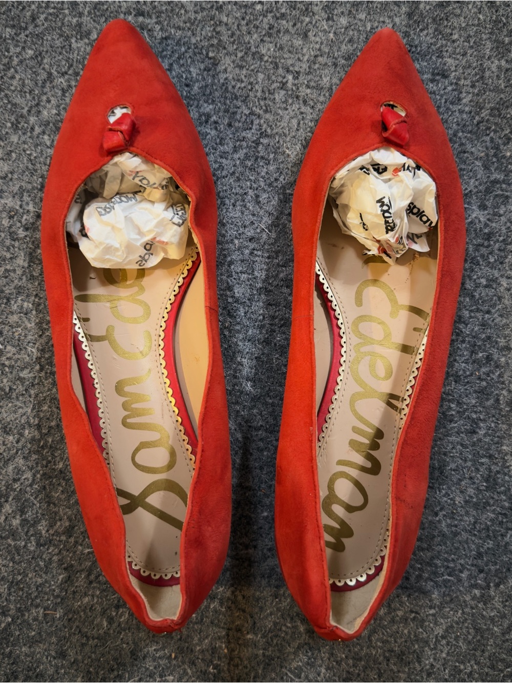 Sam Edelman Red Orange Suede Pointed-Toe Flats Size 9.5